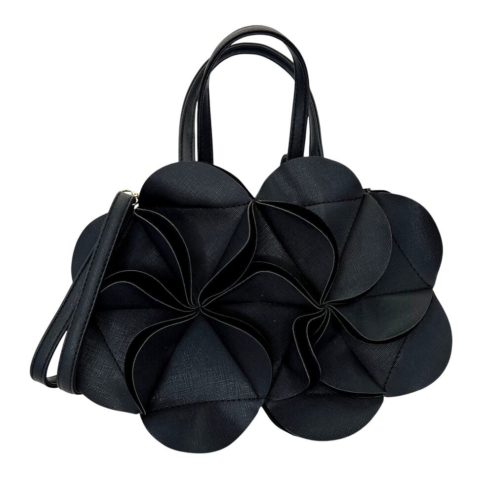 Verano Hill Monique Flower Handbag Black Vegan Leather Crossbody Purse Geometric
